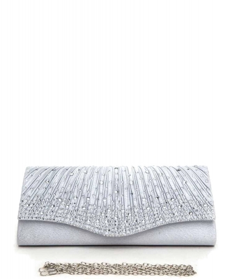 Crystal Pave Pleated Clutch Bag 136-8287Z SILVER